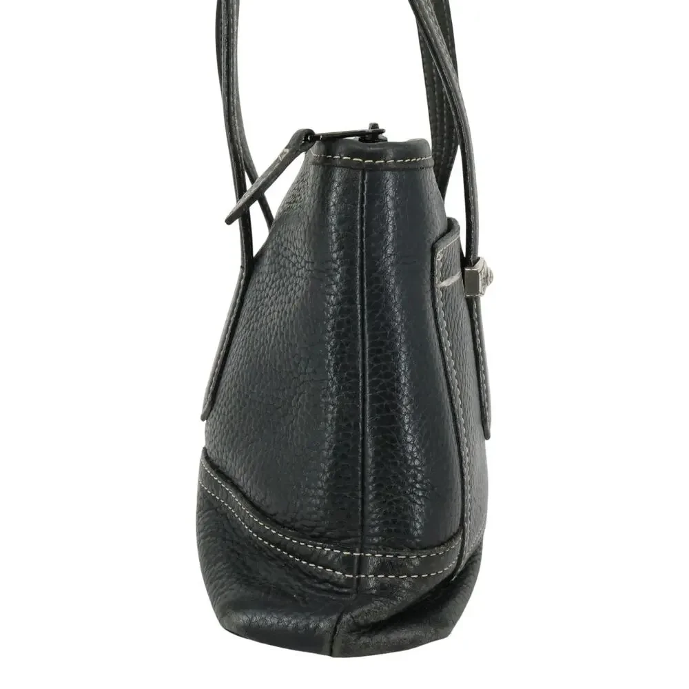 Brighton Handbag Womens Black Pebbled Leather Shoulder Bag Zip Double Handle